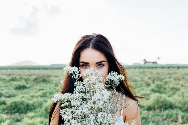 young woman, flowers bouquet, woman